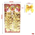 Detailed dimensions of 12-piece gold Christmas bow ornament set for tree - 12 Pieces/Paper Card / Gold