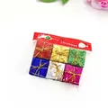Detailed view of six colorful mini foam Christmas gift box ornaments in transparent packaging - Mini Gift Set / Set of 6