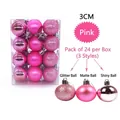 Close-up detail of 24pcs pink Christmas balls showing glitter matte and shiny finishes - Set of 24 / Pink
