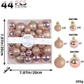 Detailed size and quantity breakdown of 44pcs rose gold Christmas ball ornament set - 44 Pieces / Rose Gold