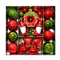 Detail view of 60-piece red and green Christmas ornament set with gnome and donut shapes - 60 Pieces / Red+Green