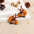 Close-up of cute Christmas reindeer hair clips with brown antlers and felt ears - Bear Style / One Pair / Brown