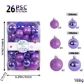 26-piece purple Christmas ball set with 4cm, 5cm, and 6cm sizes in a clear box. - 26 Pieces/Pack / Purple