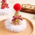 Glittery Christmas mini hat hair clip with red pom-pom and white tulle base - Gold Sequin Lace Hat Clip