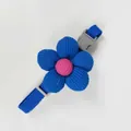 Adjustable blue corduroy flower pet collar with pink center for cats and small dogs - Sapphire Blue