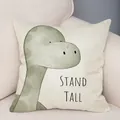 Modern cartoon dinosaur throw pillow cover with Stand Tall text on beige linen fabric - Linen Double-Sided (BZ15-2) / 45x45cm / Brachiosaurus