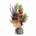 Nordic artificial potted plant with red berries, pine cones and lavender purple flowers - Lavender Style Potted Plant
