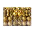 Set of 100 gold Christmas ornaments featuring matte, glittery, and hollow finishes - 100pcs Pack / Gold