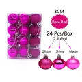 Set of 24 rose red 3cm Christmas ornaments in glitter, shiny, and matte finishes - Set of 24 / Rose Red