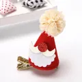 Cute Santa hat Christmas hair clip with white mesh pompom and gold glitter alligator clip - Lace White Beard Hat