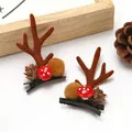 Pair of cute Christmas reindeer antler hair clips with red mushroom and pinecone decor - Pine Cone Style / One Pair / Brown