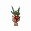 Mini artificial pine plant with red berries in a burlap-wrapped pot for home decor - Red Berry Style Potted Plant