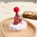 Mini red glitter Christmas hat hair clip with white tulle base and gold bell detail - Red Sequin Lace Hat Clip