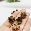 Natural brown rose-shaped small pine cones held in hand for Christmas DIY floral decor - Approx 3-4cm