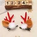 Adorable red reindeer antler hair clips with white faux fur balls for Christmas festive decor - White Fur Ball Style / One Pair / Red