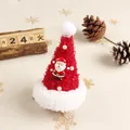 Mini red plush Christmas hat hair clip with Santa Claus figurine and pearl decor - Pearl Hat Clip Santa Style