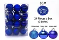 Set of 24 royal blue 3cm Christmas tree ornaments in shiny matte and glitter finishes - Set of 24 / Sapphire Blue