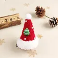 Cute mini plush red Christmas hat hair clip with faux pearl and tree decoration - Pearl Hat Clip Star Tree Style