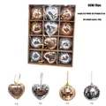 Complete 16-piece 6cm disco ball set including heart and round mirrored party ornaments. - Heart And Round Set / 16 Pieces Pack / Champagne + Silver