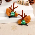 Cute Christmas reindeer antler hair clips with festive tree and plush ball decorations - Christmas Tree / One Pair / Brown