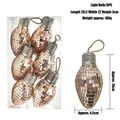 Set of 6 rose gold disco ball lightbulb ornaments with dimensions and weight data - Light Bulb Shape / Set of 6 / Champagne