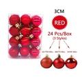 Set of 24 red 3cm Christmas ornaments in shiny, matte, and glitter finishes. - Set of 24 / Red