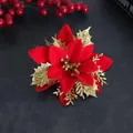 Elegant red and gold artificial poinsettia flower with glitter leaves for Christmas decor - 3-Layer Flower (Red-Gold 13*13cm) / 50 Pieces Set