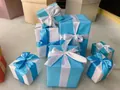 Decorative Christmas foam gift boxes in blue and white with satin ribbons - Set of 7 Figures / Blue Box