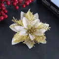 White and gold artificial glitter poinsettia flower for Christmas tree decoration - 3-Layer Flower (Gold 13*13cm) / 50 Pieces/Box