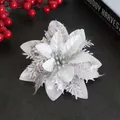 Silver and white glitter artificial poinsettia flower for Christmas tree decoration - 3-Layer Flower (Silver 13*13cm) / 50 Pieces/Box
