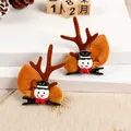 Pair of cute Christmas reindeer antler hair clips with snowman and pom pom detail - Snowman Style / One Pair / Brown