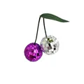 Reflective purple and silver cherry-shaped disco ball ornament with a green leaf - 3cm / Purple + Silver