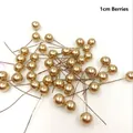 1cm gold artificial berries on wire stems for Christmas flower arrangements and DIY crafts - Berries / 500 Pieces/Pack (1.0cm) / Gold