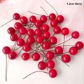 Set of 1.2cm artificial shiny red berries with brown wire stems for Christmas decor - 500 Pieces/Pack (1.2cm) / Red