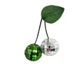 Sparkling hanging cherry-shaped disco mirror balls in green and silver for party decor - 4cm / Green + Silver