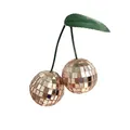 Decorative rose gold cherry disco ball mirror ornament with a green leaf for parties - 4cm / Champagne and Champagne