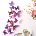 Decorative set of realistic purple 3D PVC butterfly wall stickers for home wall decor - Set of 12 / Fuschia