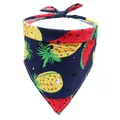 Detailed view of soft cotton pet bandana featuring vibrant pineapple and watermelon patterns. - Pineapple Print / Navy Blue