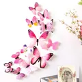 Vibrant pink and purple 3D PVC butterfly wall stickers for home and nursery decor - Set of 12 / Pink