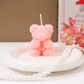 Candela profumata artigianale a forma di orsetto rosa con texture di rose per casa - Orso di Rose Piccolo (Profumo Cachi e Coriandolo) / Piccolo (60x50x40mm) / Rosa