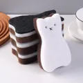 Cute cat-shaped 3-layer dishwashing sponges for kitchen cleaning, set of brown and white - Japanese Cartoon Cat Style / Set of 4 / Multicolor