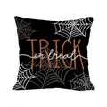 Schwarzer Halloween-Kissenbezug mit orangefarbenem Trick or Treat-Text und Spinnenweben - 45cm*45cm / Schwarzes Netz Trick-or-treat (BZT-12)
