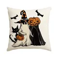 Halloween-Kissenbezug mit Illustration von Geist und Kürbis-Charakter - 45cm*45cm / Beige Halloween Illustration (BZT-13)