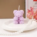 Bougie parfumée ours en roses violettes faite main pour décoration et cadeau idéal - Petit Ours en Rose (Parfum Lavande)