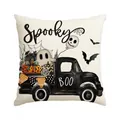 Halloween Kissenbezug mit gruseligem schwarzen LKW und Gespenster-Design in Weiß - 45cm*45cm / Geist Kürbis LKW Collage (BZT-15)