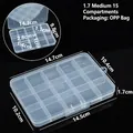 Clear plastic 15-grid organizer box for jewelry, beads, and small electronic components - Medium 15 Grids / 14.7x10.4x1.7cm