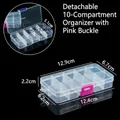 Boîte de rangement en plastique transparent à 10 grilles avec séparateurs amovibles - Amovible 10 Compartiments Boucle Rose / 12.7x6.5x2.1cm