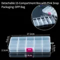 Boîte de rangement en plastique transparent à 15 grilles avec fermoir rose vif - Amovible Petit 15 Compartiments (Boucle Rose) / 17.2x9.6x2.1cm / Transparent