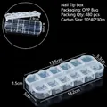 Boîte de rangement en plastique transparent à 12 compartiments pour bijoux - Boîte pour Caps d'Ongles / 13.5x5.3x1.5cm / Transparent