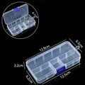 Boîte de rangement en plastique transparent à 10 compartiments avec loquet bleu - Boîte Vide 10 Compartiments (Sans Inserts) / 12.8*6.5*2.2cm / Transparent
